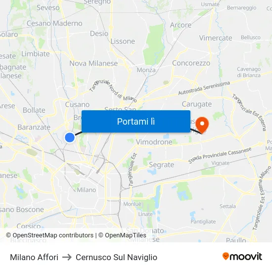 Milano Affori to Cernusco Sul Naviglio map