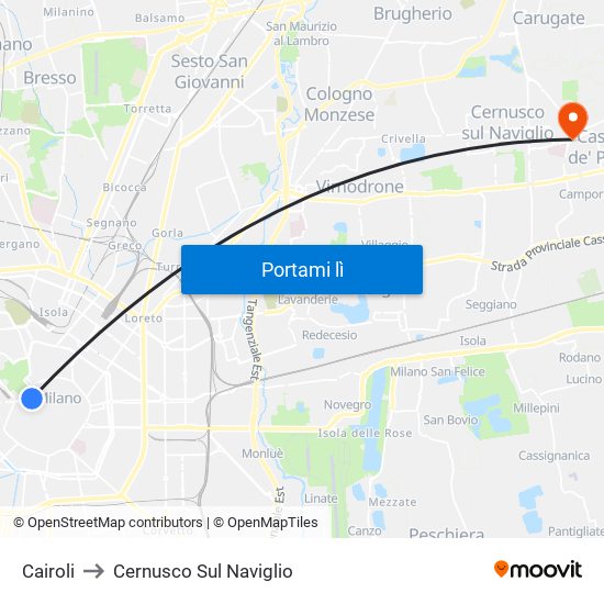 Cairoli to Cernusco Sul Naviglio map