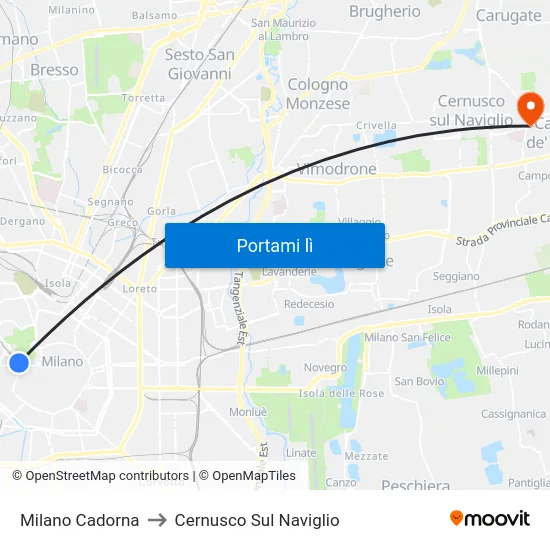 Milano Cadorna to Cernusco Sul Naviglio map