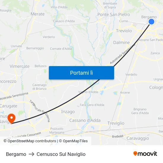 Bergamo to Cernusco Sul Naviglio map