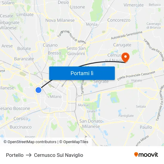 Portello to Cernusco Sul Naviglio map