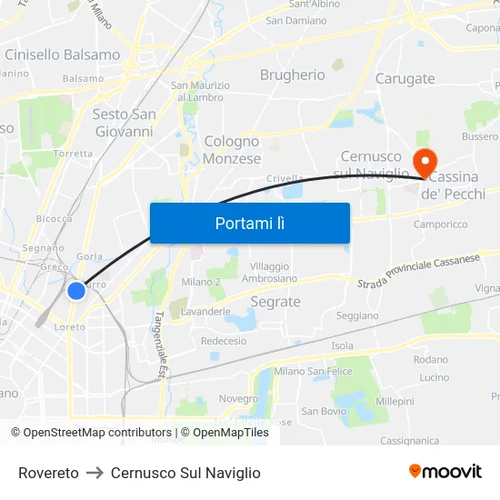 Rovereto to Cernusco Sul Naviglio map