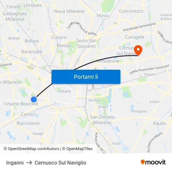 Inganni to Cernusco Sul Naviglio map