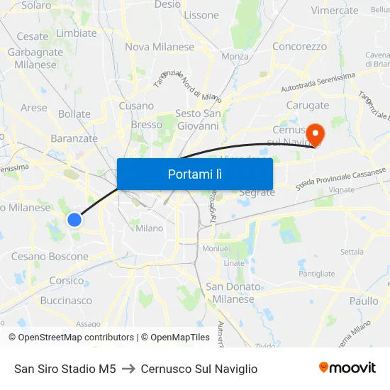 San Siro Stadio M5 to Cernusco Sul Naviglio map