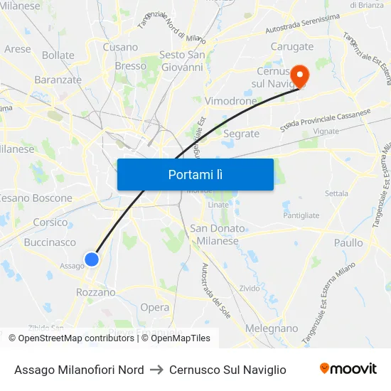 Assago Milanofiori Nord to Cernusco Sul Naviglio map