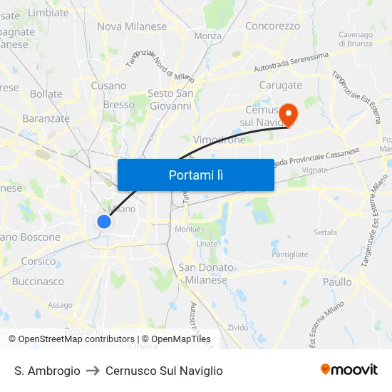 S. Ambrogio to Cernusco Sul Naviglio map