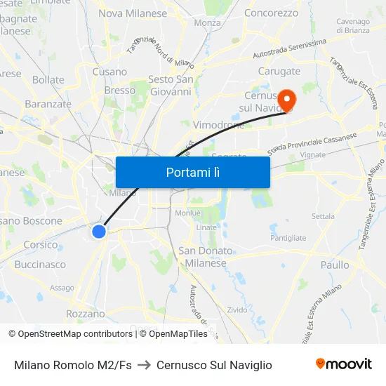 Milano Romolo M2/Fs to Cernusco Sul Naviglio map