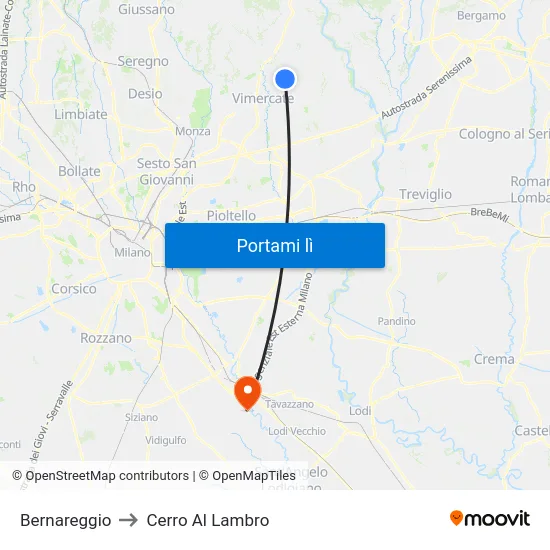 Bernareggio to Cerro Al Lambro map