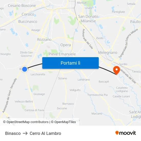 Binasco to Cerro Al Lambro map