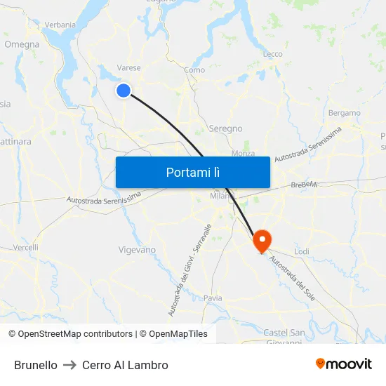 Brunello to Cerro Al Lambro map