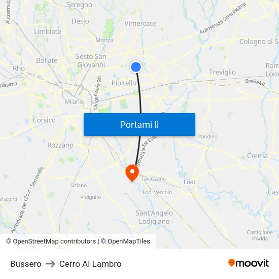 Bussero to Cerro Al Lambro map