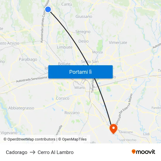 Cadorago to Cerro Al Lambro map