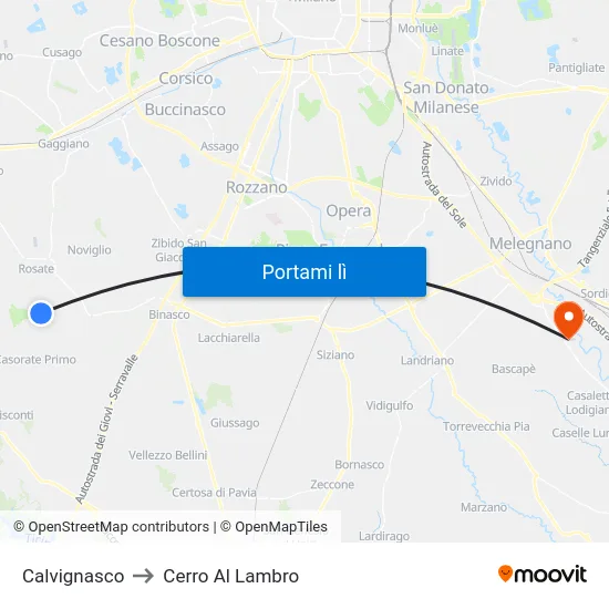 Calvignasco to Cerro Al Lambro map