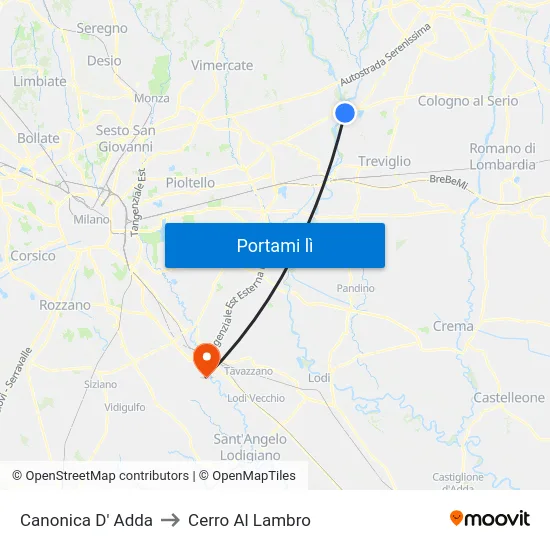 Canonica D' Adda to Cerro Al Lambro map