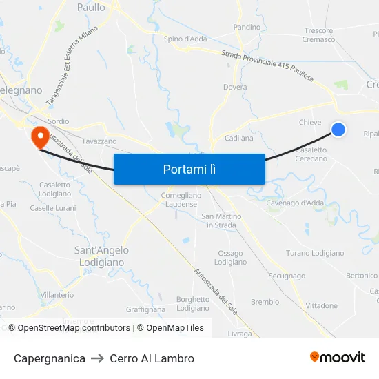 Capergnanica to Cerro Al Lambro map