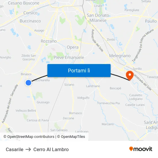 Casarile to Cerro Al Lambro map