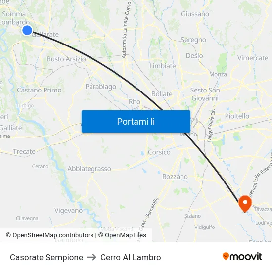 Casorate Sempione to Cerro Al Lambro map