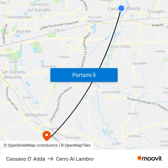 Cassano D' Adda to Cerro Al Lambro map