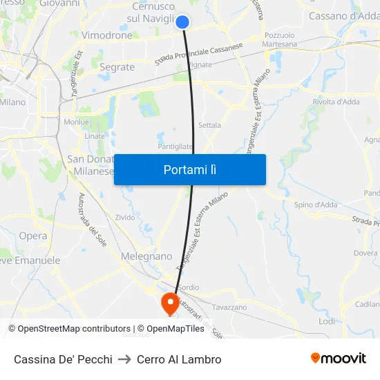 Cassina De' Pecchi to Cerro Al Lambro map