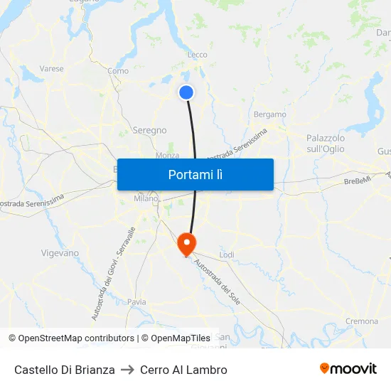 Castello Di Brianza to Cerro Al Lambro map