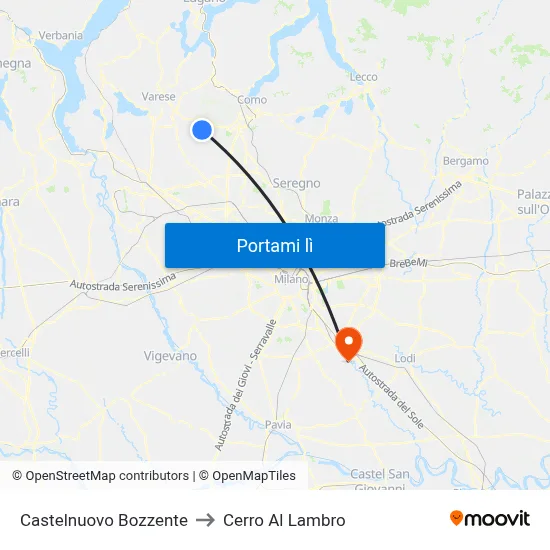 Castelnuovo Bozzente to Cerro Al Lambro map