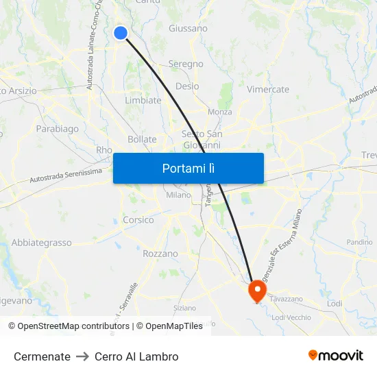 Cermenate to Cerro Al Lambro map