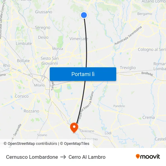 Cernusco Lombardone to Cerro Al Lambro map