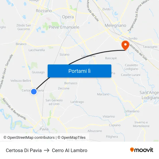 Certosa Di Pavia to Cerro Al Lambro map