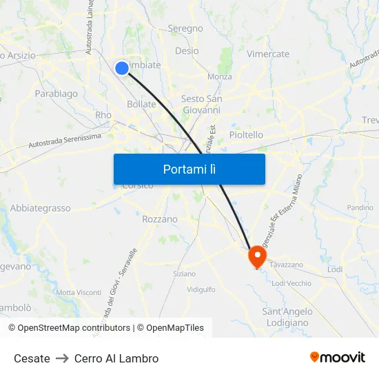 Cesate to Cerro Al Lambro map