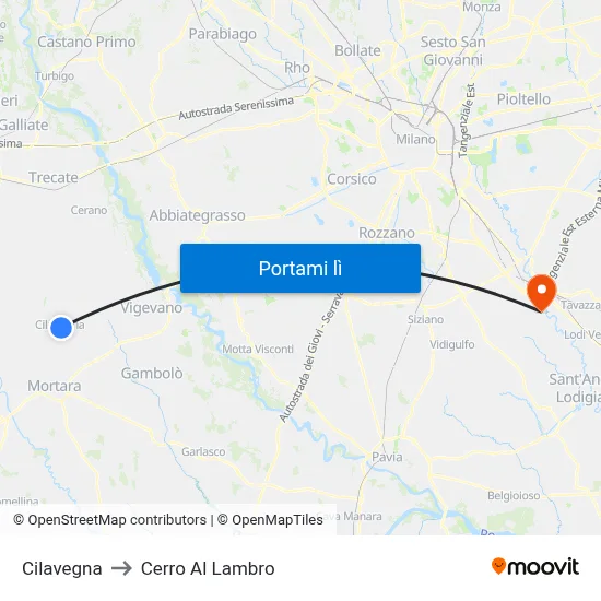 Cilavegna to Cerro Al Lambro map