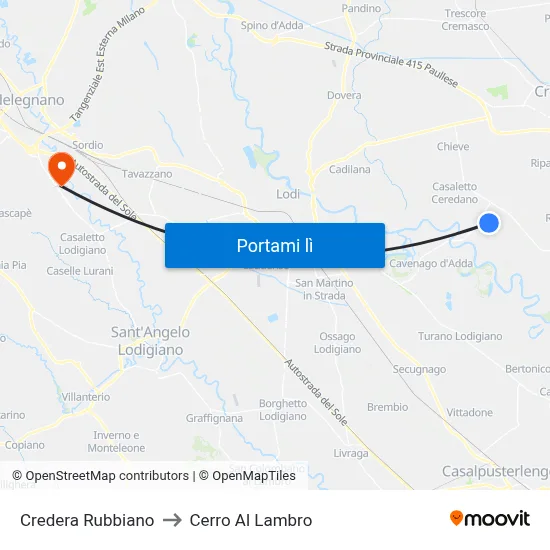 Credera Rubbiano to Cerro Al Lambro map