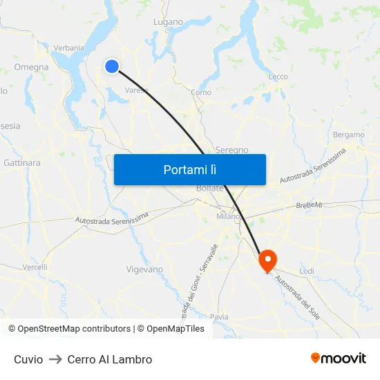 Cuvio to Cerro Al Lambro map