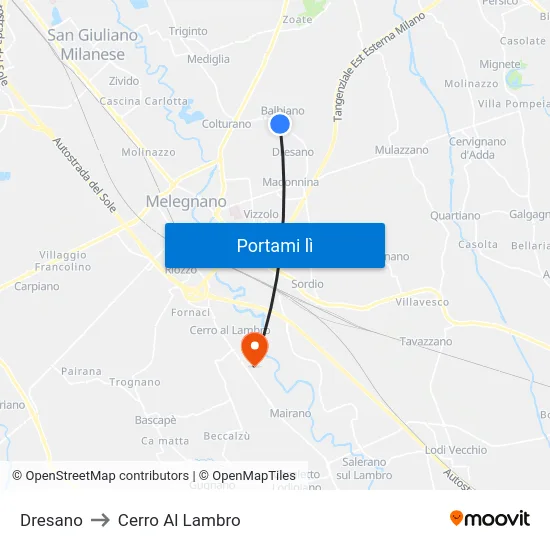 Dresano to Cerro Al Lambro map