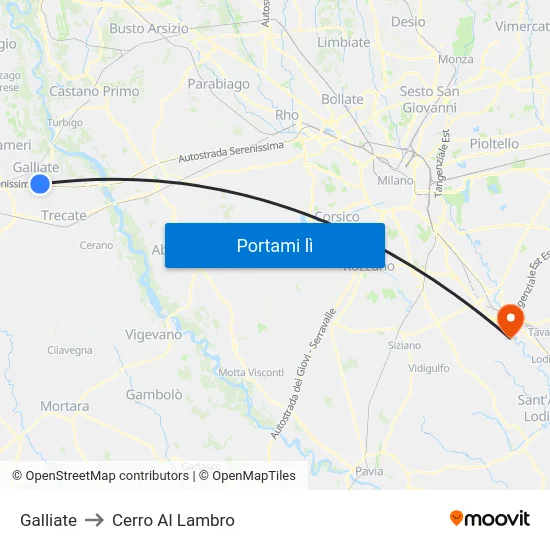 Galliate to Cerro Al Lambro map