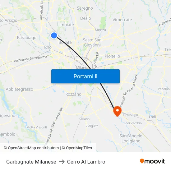 Garbagnate Milanese to Cerro Al Lambro map