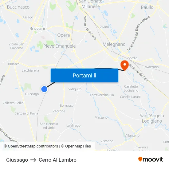 Giussago to Cerro Al Lambro map