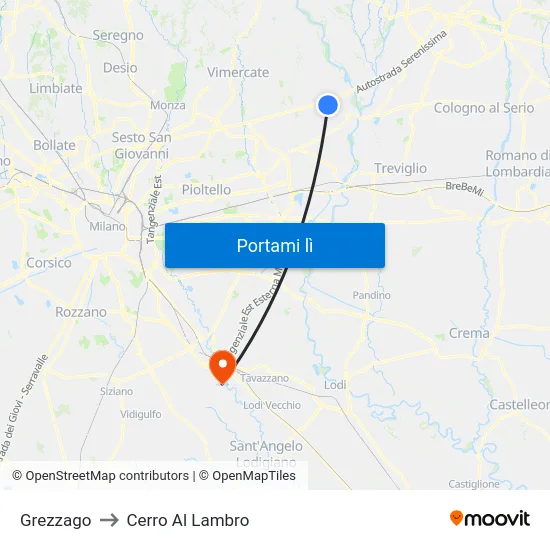 Grezzago to Cerro Al Lambro map