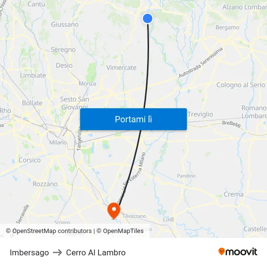 Imbersago to Cerro Al Lambro map