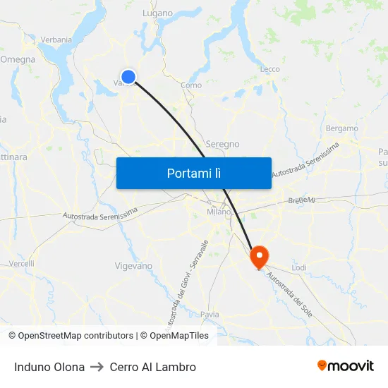 Induno Olona to Cerro Al Lambro map