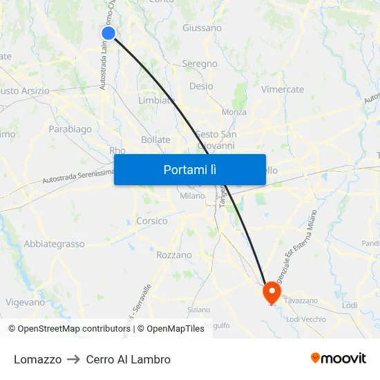 Lomazzo to Cerro Al Lambro map