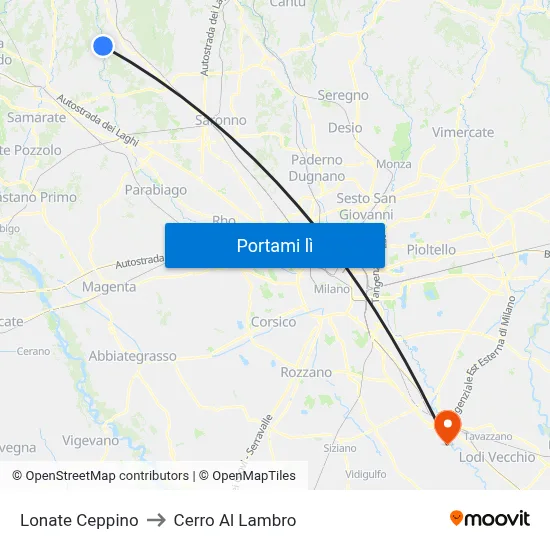 Lonate Ceppino to Cerro Al Lambro map