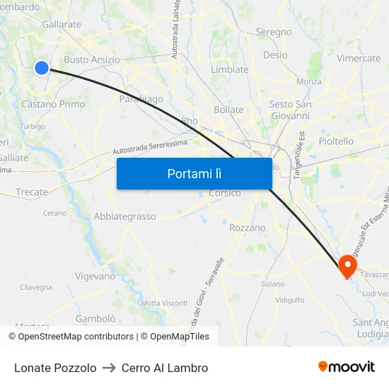 Lonate Pozzolo to Cerro Al Lambro map