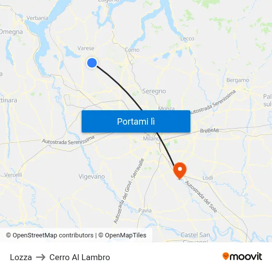 Lozza to Cerro Al Lambro map