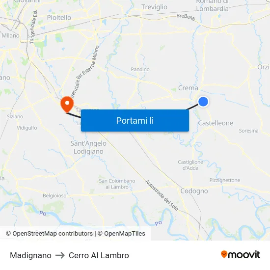 Madignano to Cerro Al Lambro map