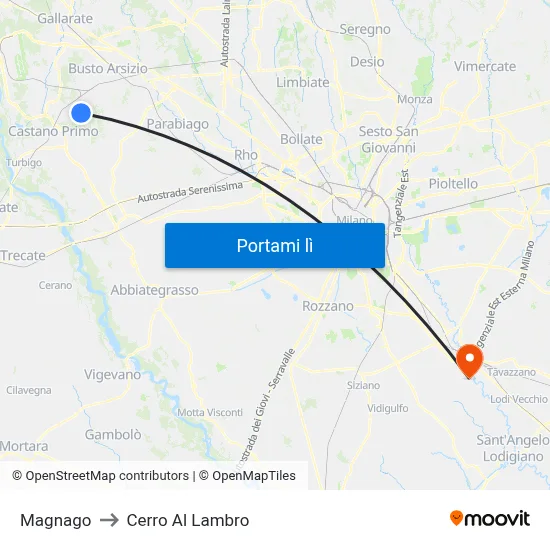 Magnago to Cerro Al Lambro map