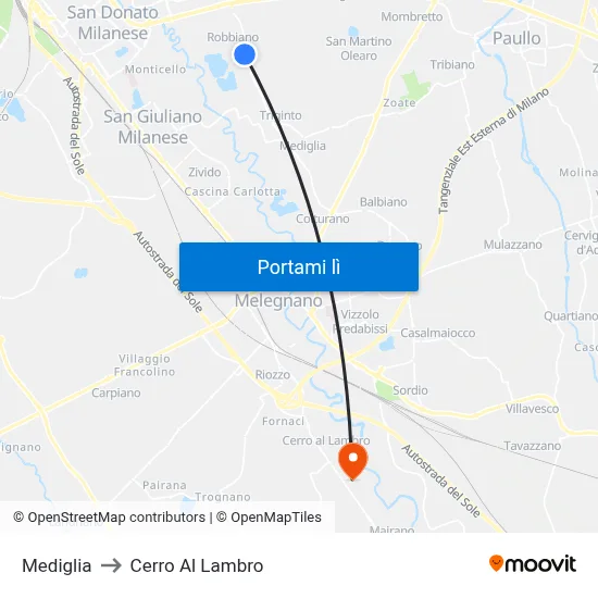 Mediglia to Cerro Al Lambro map
