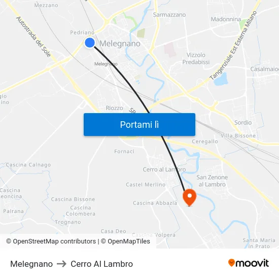 Melegnano to Cerro Al Lambro map