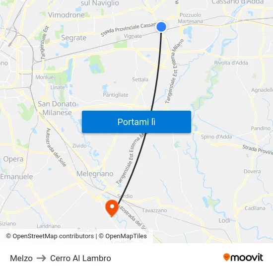 Melzo to Cerro Al Lambro map