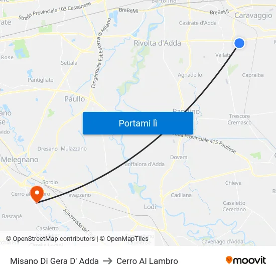 Misano Di Gera D' Adda to Cerro Al Lambro map