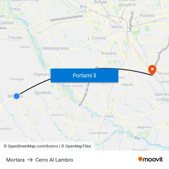 Mortara to Cerro Al Lambro map